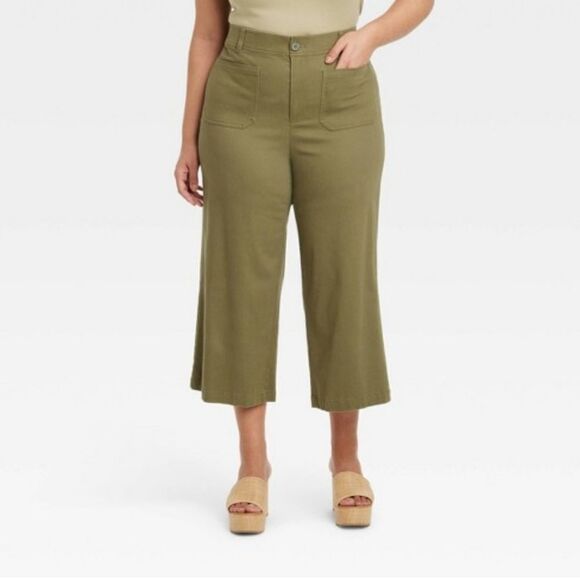 Ava & Viv High Rise Wide-leg crop pants, green size 17, NWT - Picture 1 of 11